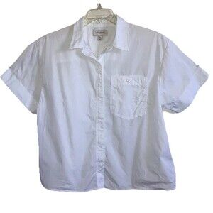 BANANA REPUBLIC L 100% Cotton Solid White Camp Shirt Button Front & Back
